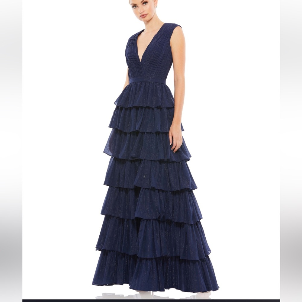 Ieena for Mac Duggal Tiered Skirt Shimmer Dress